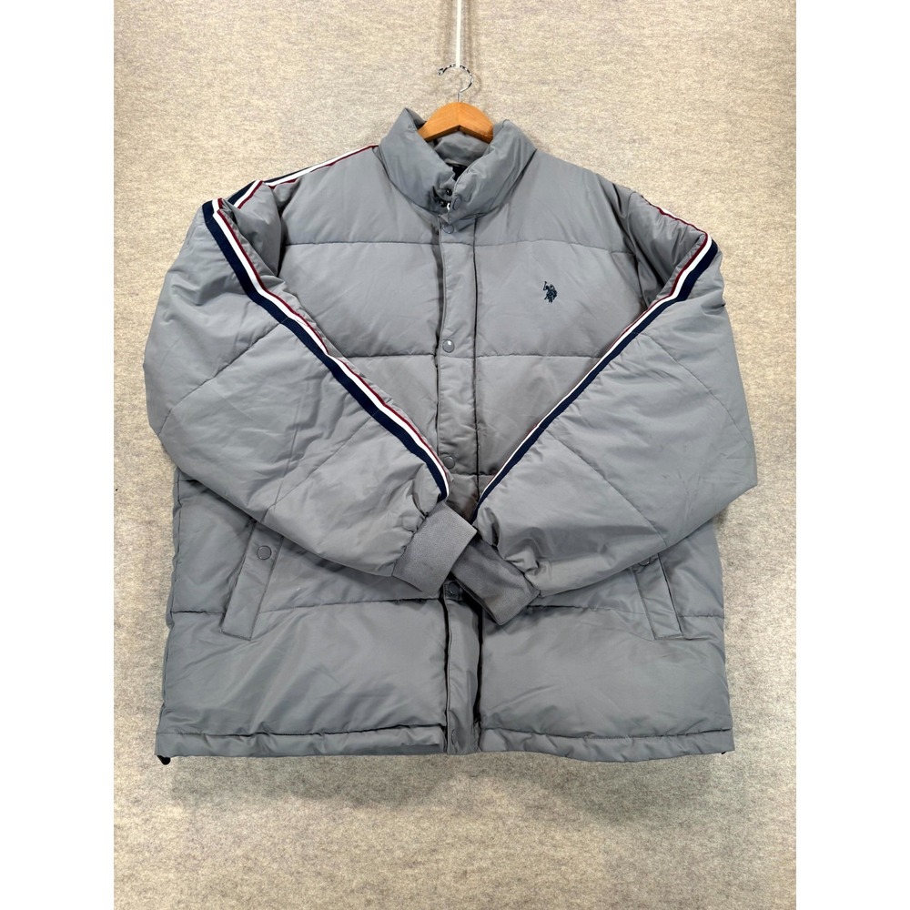 U.S. Polo Assn Bomber Puffer Jacket Mens 2XL Gray Long Sleeve Pockets Full Zip